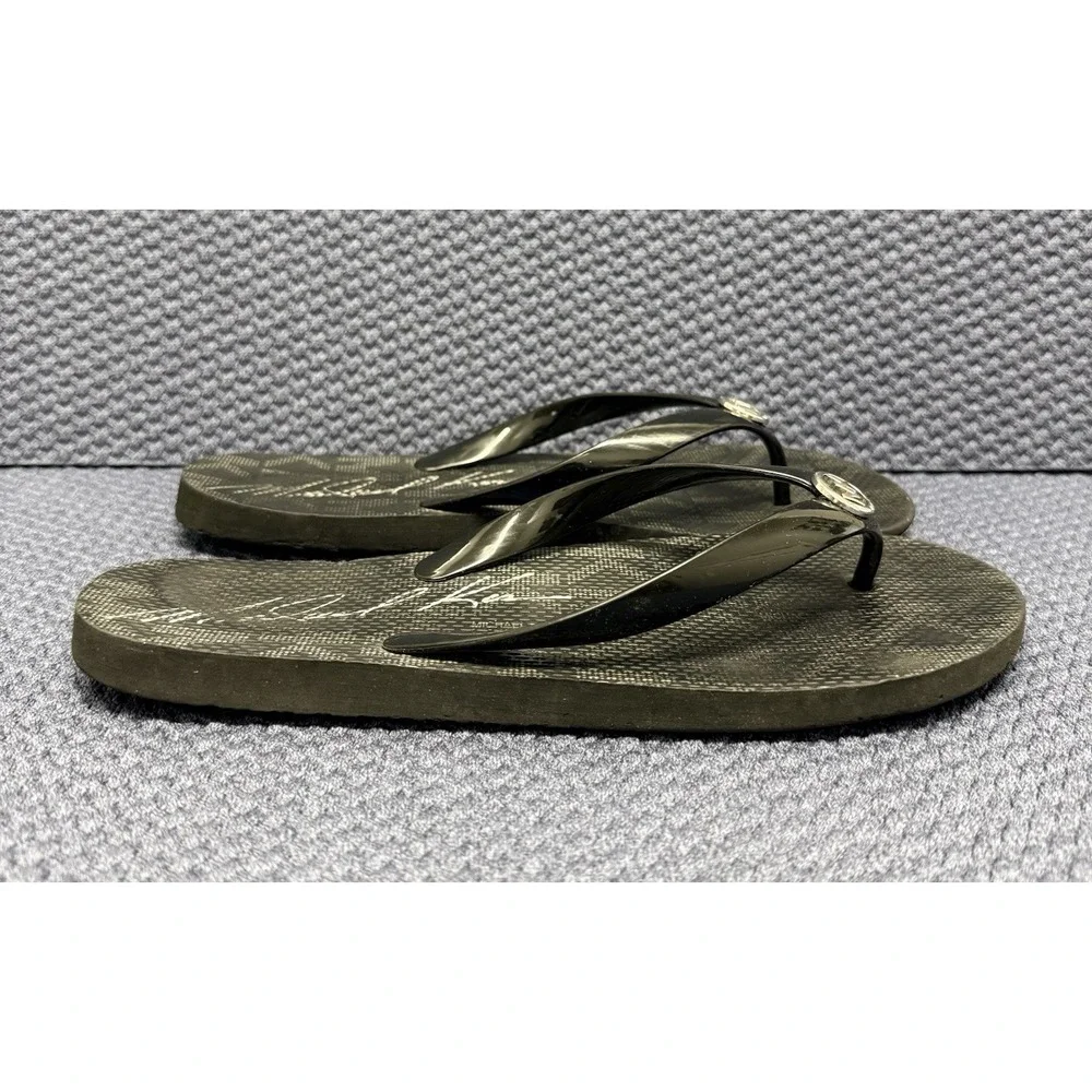 Michael Kors Flip Flop PVC/MK Mini Jet Set- Black And Silver MK Logo Size 10
